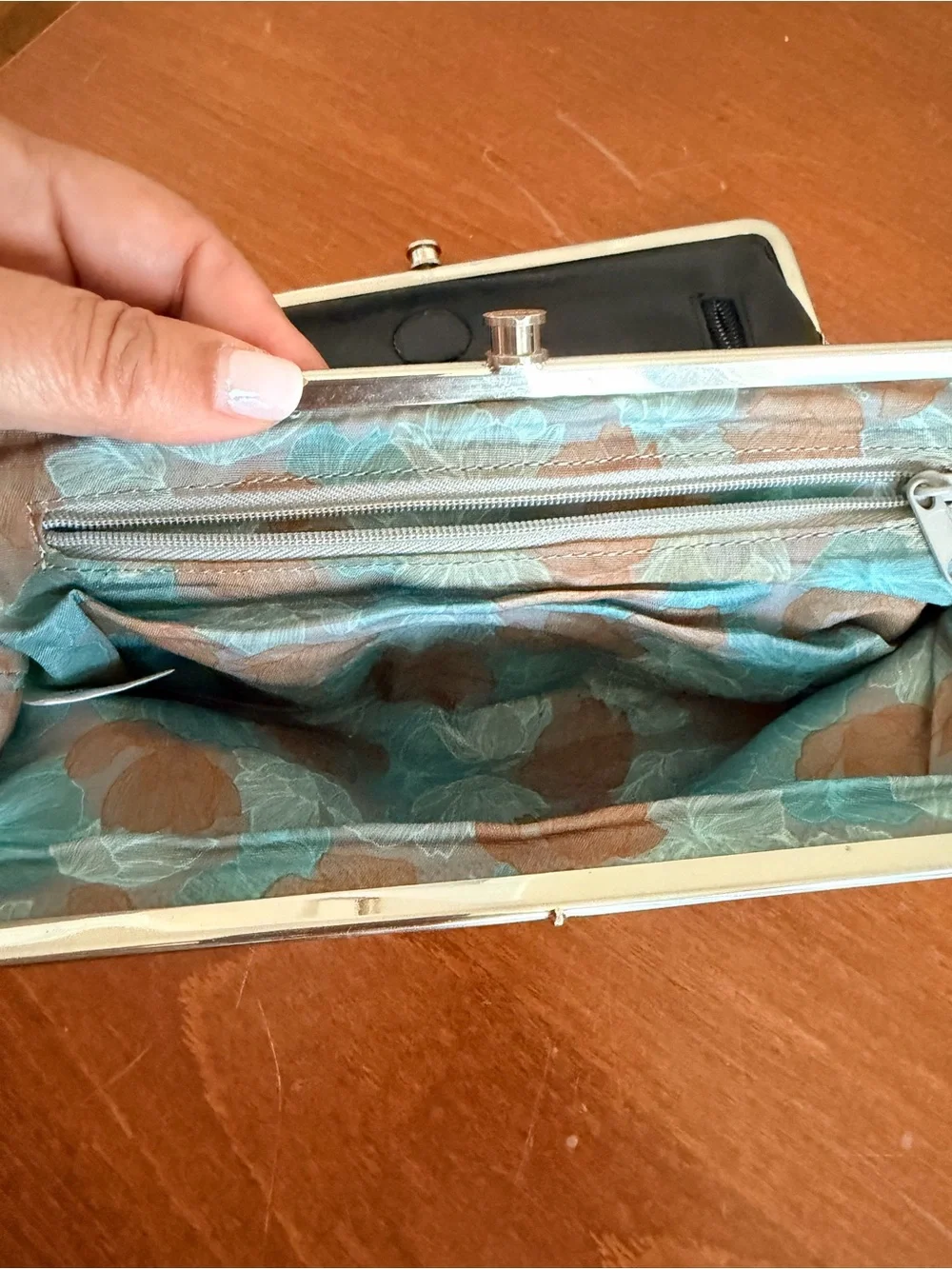 HOBO Black Leather Frame-Top Clutch with Silver Hardware